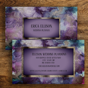 Carte De Visite Mariage Élégant Moderne Violet Argent