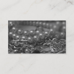 Carte De Visite Mariage élégant vintage noir et blanc perles chic