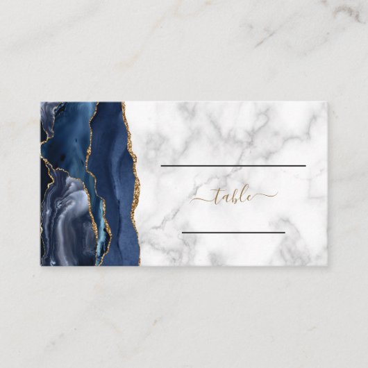 Carte De Visite Mariage en marbre marbré bleu marine (Devant)