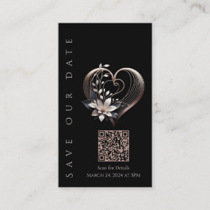 Carte De Visite Mariage Enregistrer le code Date-QR-Coeur rose