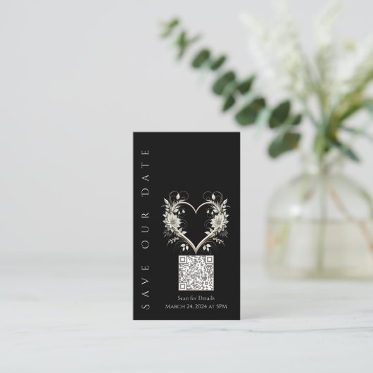 Carte De Visite Mariage Enregistrer le code Date-QR-Fleurs blanche (Debout devant)