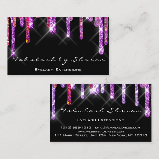 Carte De Visite Mariage Événement Planner Violet Drives Spark Noir (Devant / Derrière)