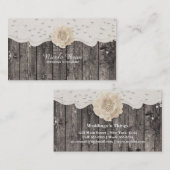 Carte De Visite Mariage Fleur Blanche Romantique & Perles Bois Rus (Devant / Derrière)