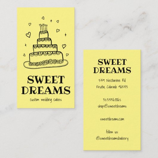 Carte De Visite Mariage Gâteau boulangerie sur mesure Baker (Devant / Derrière)