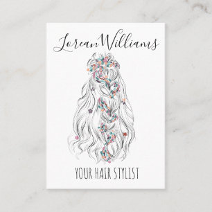 Carte De Visite Mariage Hair Styliste noir blanc Wavy Hair Floral