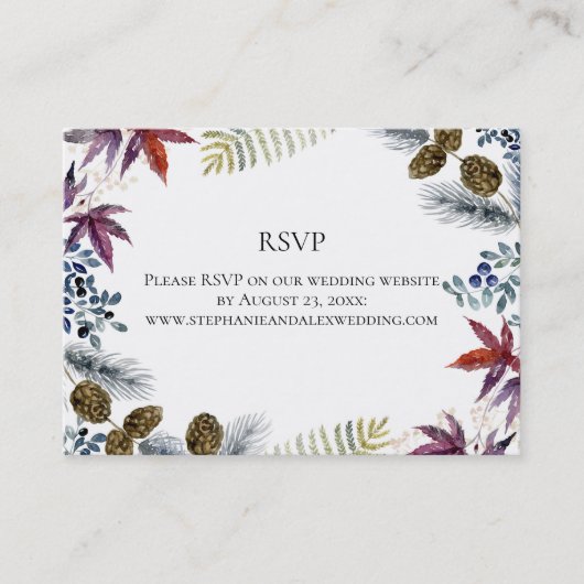 Carte De Visite Mariage japonais d'aquarelle florale d'érable (Devant)