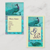 Carte De Visite MARIAGE LOVE PEACOCK MONOGRAM Aqua Blue Ivory (Devant / Derrière)