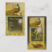 Carte De Visite MARIAGE LOVE PEACOCK MONOGRAM jaune gris agate (Devant / Derrière)