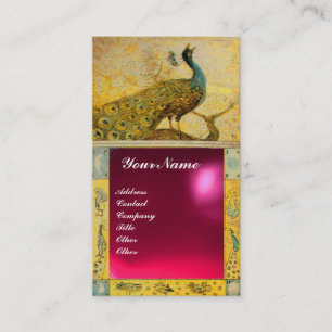 Carte De Visite MARIAGE LOVE PEACOCK MONOGRAM jaune rose rouge rub
