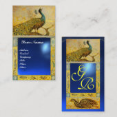 Carte De Visite MARIAGE LOVE PEACOCK MONOGRAM jaune saphir bleu (Devant / Derrière)