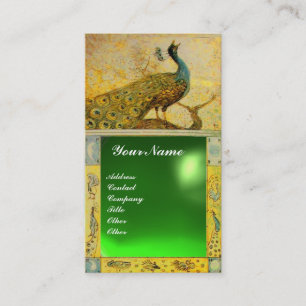 Carte De Visite MARIAGE LOVE PEACOCK MONOGRAM jaune vert émeraude
