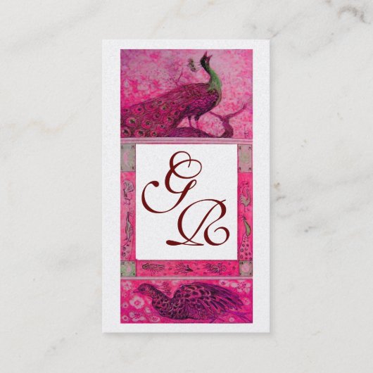 Carte De Visite MARIAGE LOVE PEACOCKS MONOGRAM rose Fuchsia Pearl (Dos)