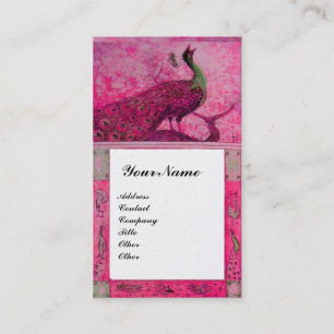 Carte De Visite MARIAGE LOVE PEACOCKS MONOGRAM rose Fuchsia Pearl