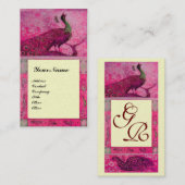 Carte De Visite MARIAGE LOVE PEACOCKS MONOGRAM rose fuchsia perle (Devant / Derrière)