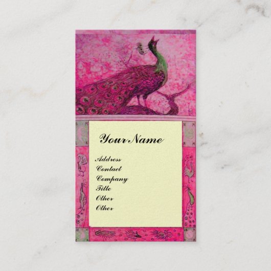 Carte De Visite MARIAGE LOVE PEACOCKS MONOGRAM rose fuchsia perle (Devant)