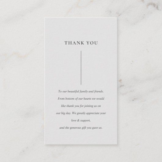 CARTE DE VISITE MARIAGE MINIMAL MERCI SCANDI NETTOYÉ GRAY SOMBRE (Dos)