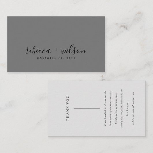 CARTE DE VISITE MARIAGE MINIMAL MERCI SCANDI NETTOYÉ GRAY SOMBRE (Devant / Derrière)