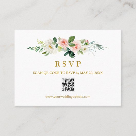 Carte De Visite Mariage moderne Blush Gold RSVP QR CODE MARIAGE (Devant)
