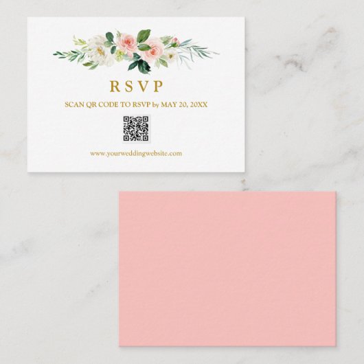 Carte De Visite Mariage moderne Blush Gold RSVP QR CODE MARIAGE (Devant / Derrière)