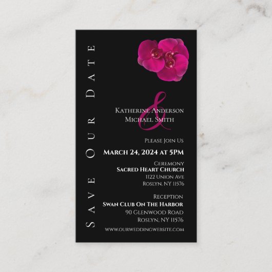 Carte De Visite Mariage moderne Fuchsia Orchids-Enregistrer la dat (Devant)