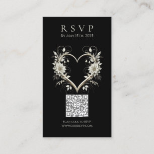 Carte De Visite Mariage moderne RSVP QR code-Fleurs avec un coeur