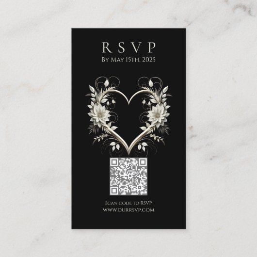 Carte De Visite Mariage moderne RSVP QR code-Fleurs avec un coeur (Devant)