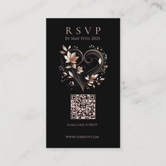 Carte De Visite Mariage moderne RSVP QR code-Fleurs avec un coeur (Devant)