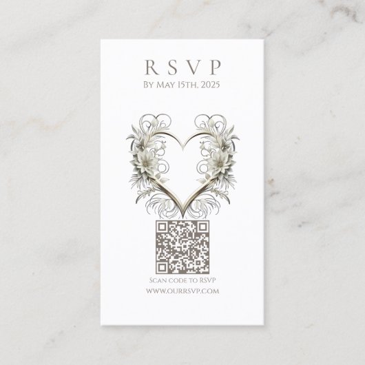Carte De Visite Mariage moderne RSVP QR code-Fleurs avec un coeur (Devant)