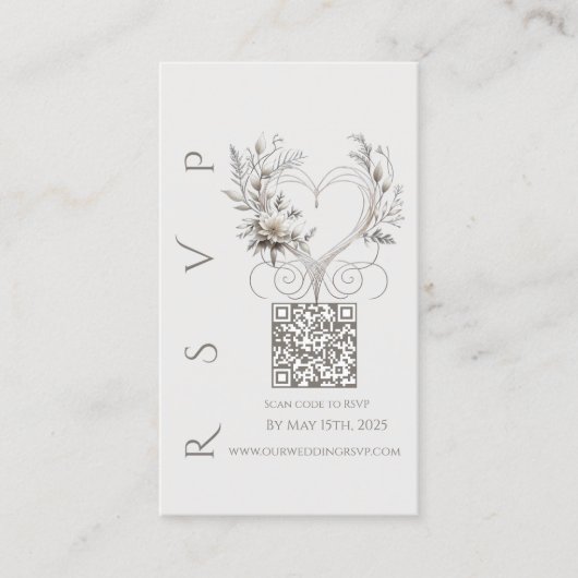 Carte De Visite Mariage moderne RSVP QR code-Fleurs blanches (Devant)