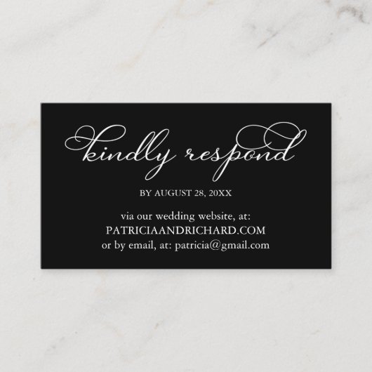 Carte De Visite Mariage noir et blanc en ligne RSVP (Devant)