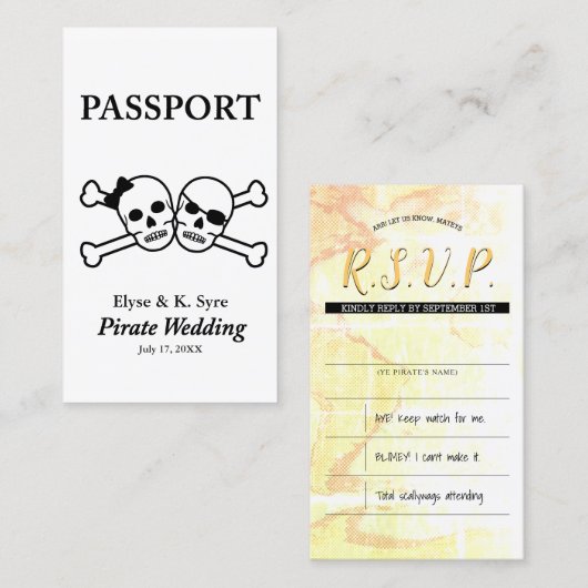 Carte De Visite mariage pirate inserts rsvp (Devant / Derrière)