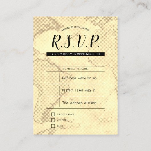 Carte De Visite mariage pirate inserts rsvp (Dos)