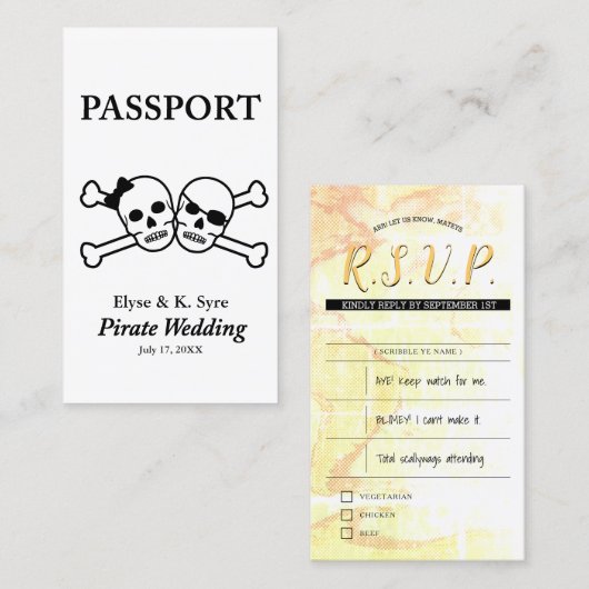 Carte De Visite mariage pirate inserts rsvp (Devant / Derrière)