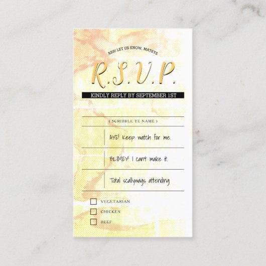 Carte De Visite mariage pirate inserts rsvp (Dos)