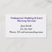 Carte De Visite mariage, planification d'événement, wedding (Dos)