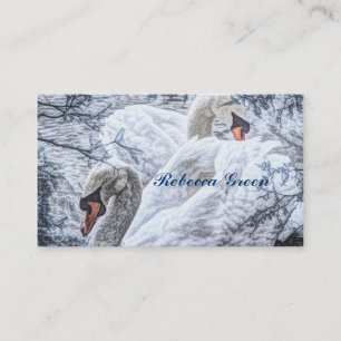 Carte De Visite mariage romantique lac d'hiver cygne blanc
