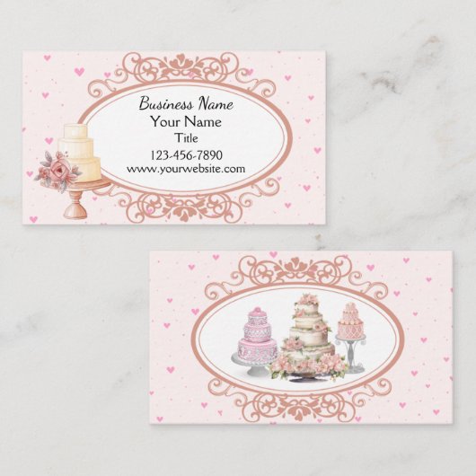 Carte de visite Mariage rose Cake Baker (Devant / Derrière)