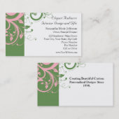 Carte De Visite Mariage rose et vert floral (Devant / Derrière)