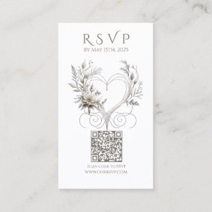 Carte De Visite Mariage RSVP QR code-Fleurs blanches avec un coeur