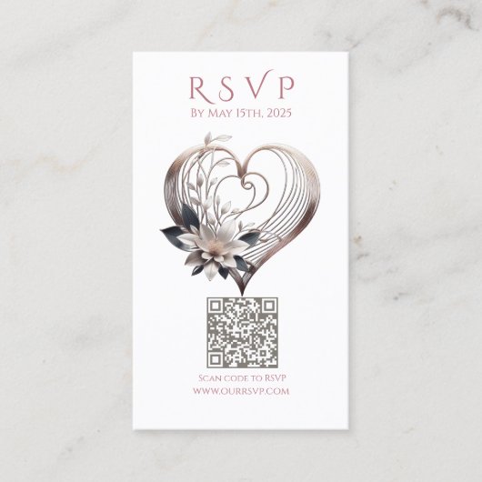 Carte De Visite Mariage RSVP QR code-Modern Pink Heart (Devant)