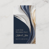 Carte De Visite Mariage Sauvez notre Date- Moderne Bleu Blanc et O (Devant)