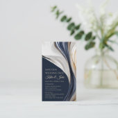 Carte De Visite Mariage Sauvez notre Date- Moderne Bleu Blanc et O (Debout devant)