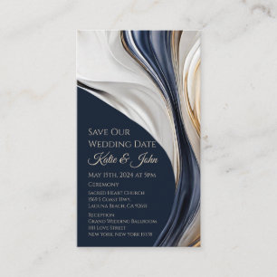 Carte De Visite Mariage Sauvez notre Date- Moderne Bleu Blanc et O