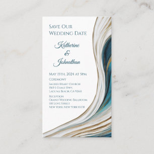 Carte De Visite Mariage Sauvez notre Date- Moderne Bleu et Or-