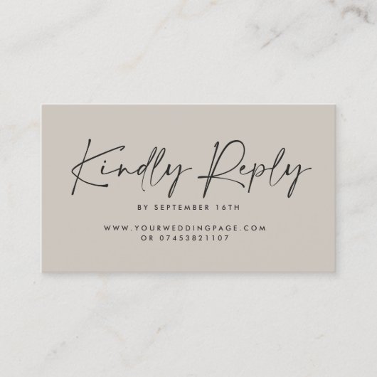 Carte De Visite Mariage script moderne gris élégant réponse (Devant)