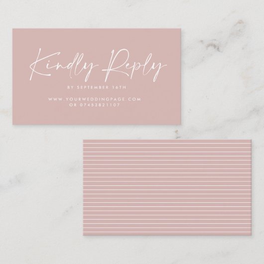 Carte De Visite Mariage script moderne rose pâle élégante réponse (Devant / Derrière)