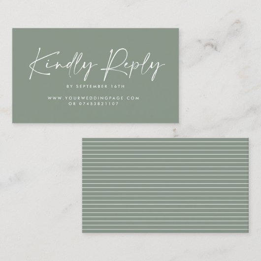Carte De Visite Mariage script moderne sauge vert élégant réponse (Devant / Derrière)