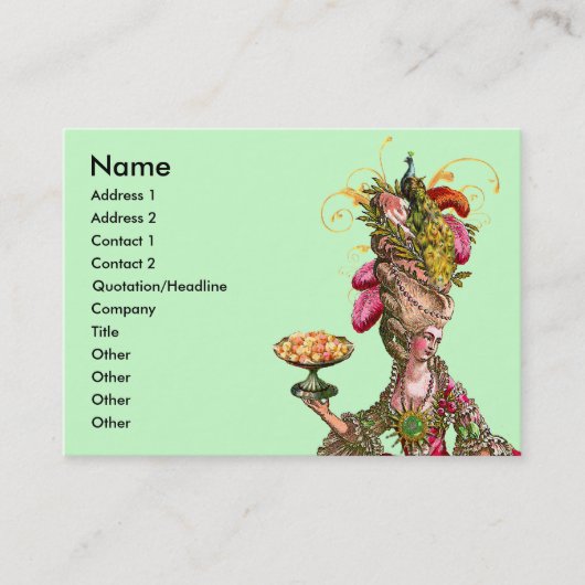 Carte de visite Marie Antoinette Cake & Peacock (Devant)
