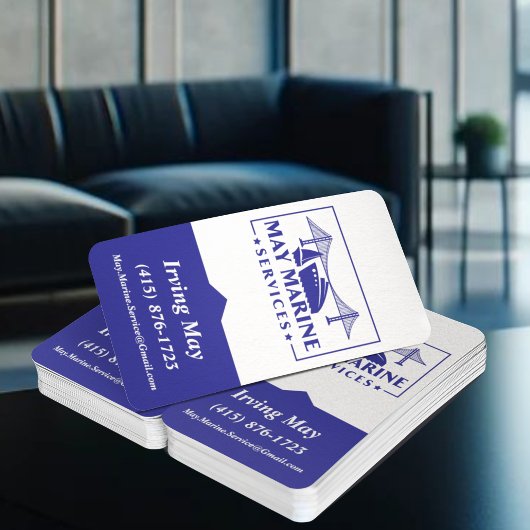 Carte De Visite Marine Bleu / Blanc Marine Services Logo QR Code U