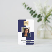 Carte De Visite Marine bleu blanc profil photo entreprise code QR (Debout devant)